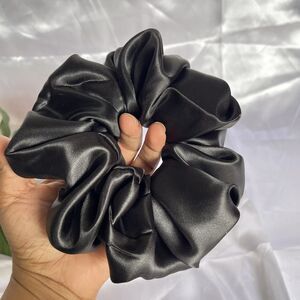 New Women Black Satin Scrunchie Single Hair Tie Large